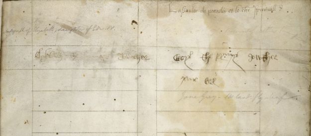 The names of Elizabeth's daughters in British Library MS Royal 14 E iii, fol. 1.